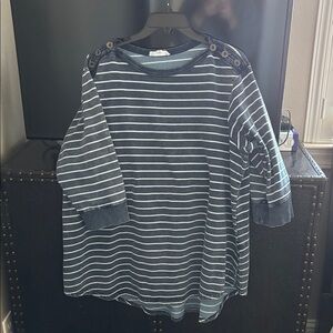 Jane and Delancey Navy striped 3/4 Sleeve Top